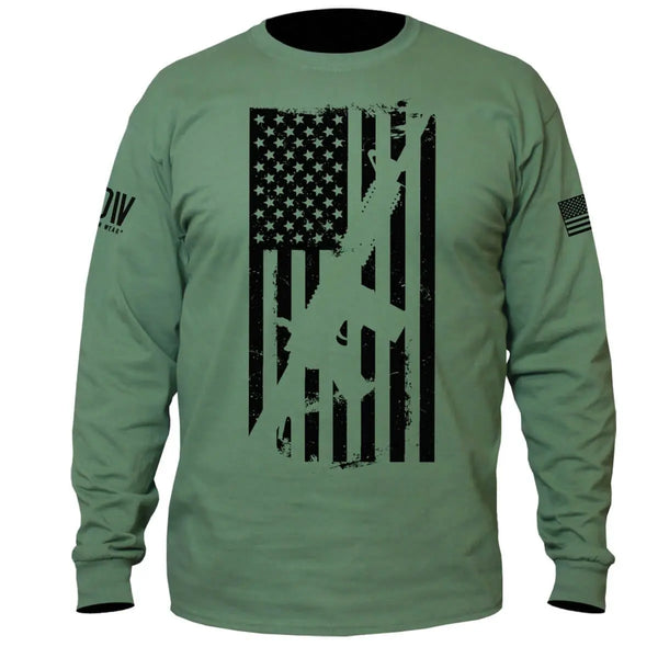 AR15 American Flag Long Sleeve T-Shirt - Dion Wear