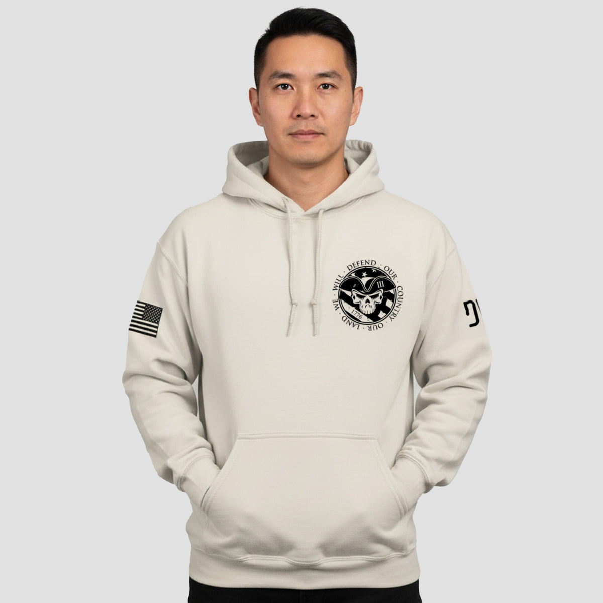 Men wearing We Will Defend Hoodie