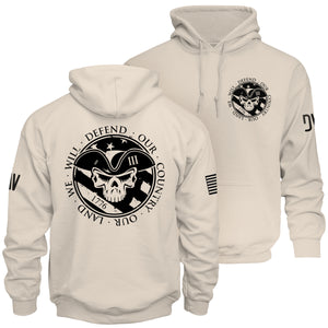 We Will Defend Hoodie patriotic hoodie front and back view