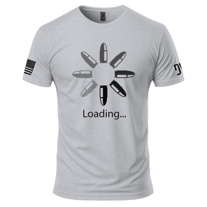 Gray t-shirt with bullet design and 'Loading...' text on a white background