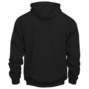 Black hoodie shown from the back on a white background